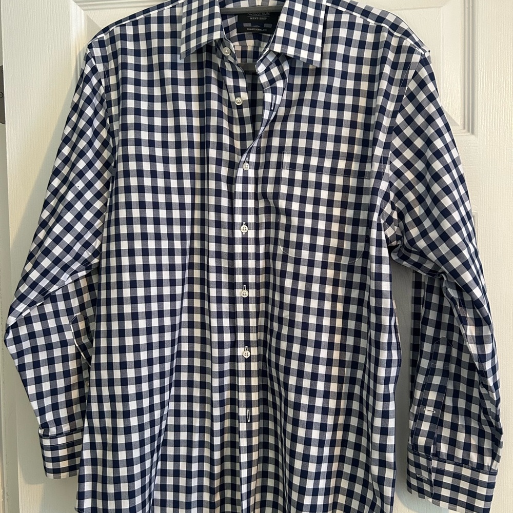 Nordstrom Navy Blue Casual Button Down Shirt 15 1/2 32